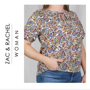 Zac & Rachel Woman Leaf Print Sugar Swizzle Multi Blouse. Size 1X
